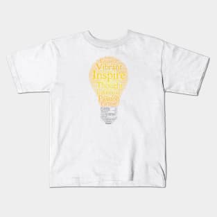 Inspire Light Bulb Word Cloud Orange Light Art Kids T-Shirt